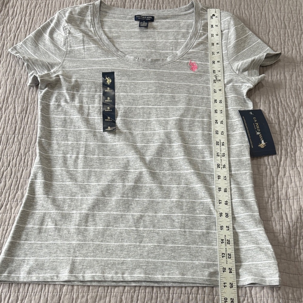 U.S. Polo Assn. Women's Gray and Pink Striped Tee - Picture 6 of 7